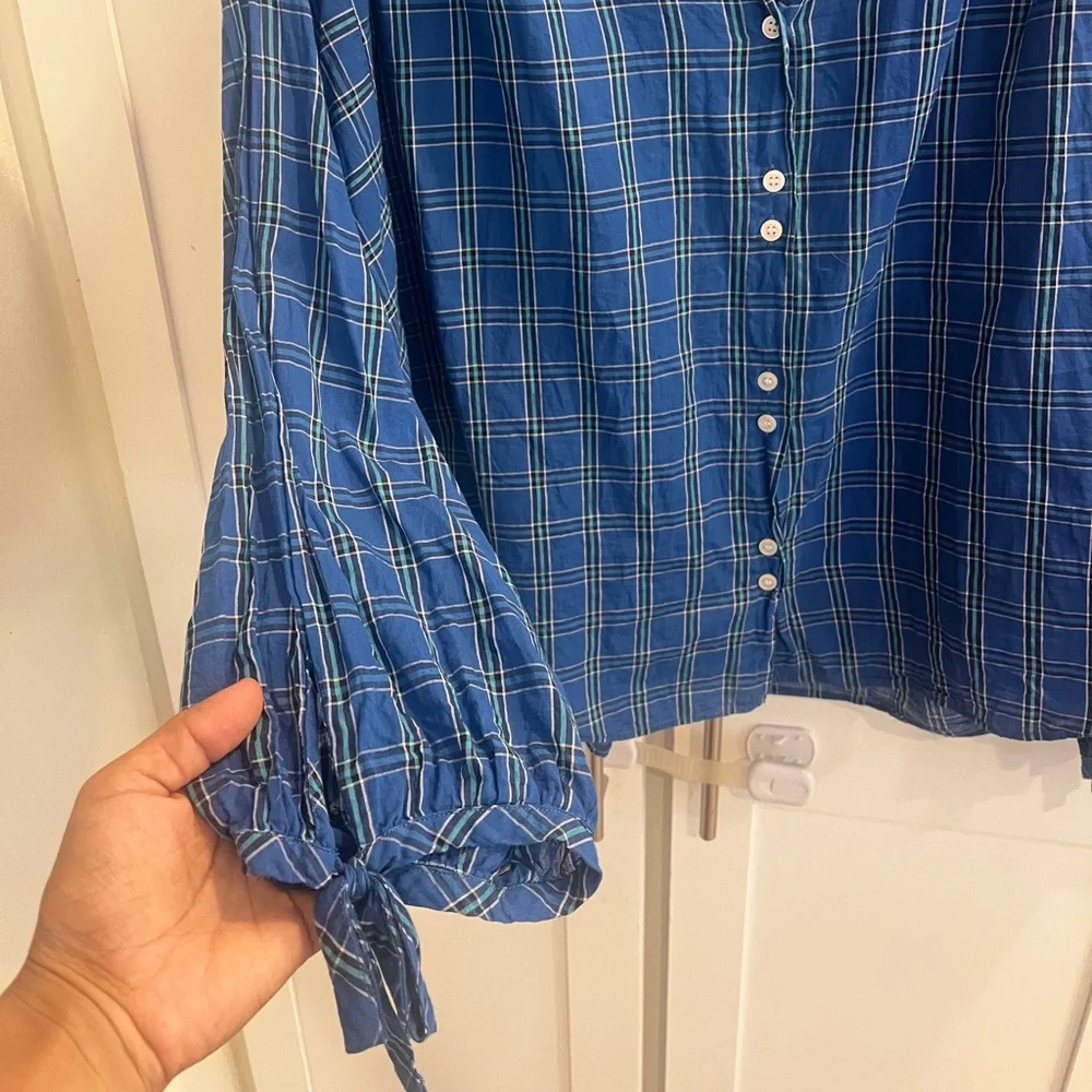 Doen Blue Plaid Button-Up XXL - Picture 2 of 4